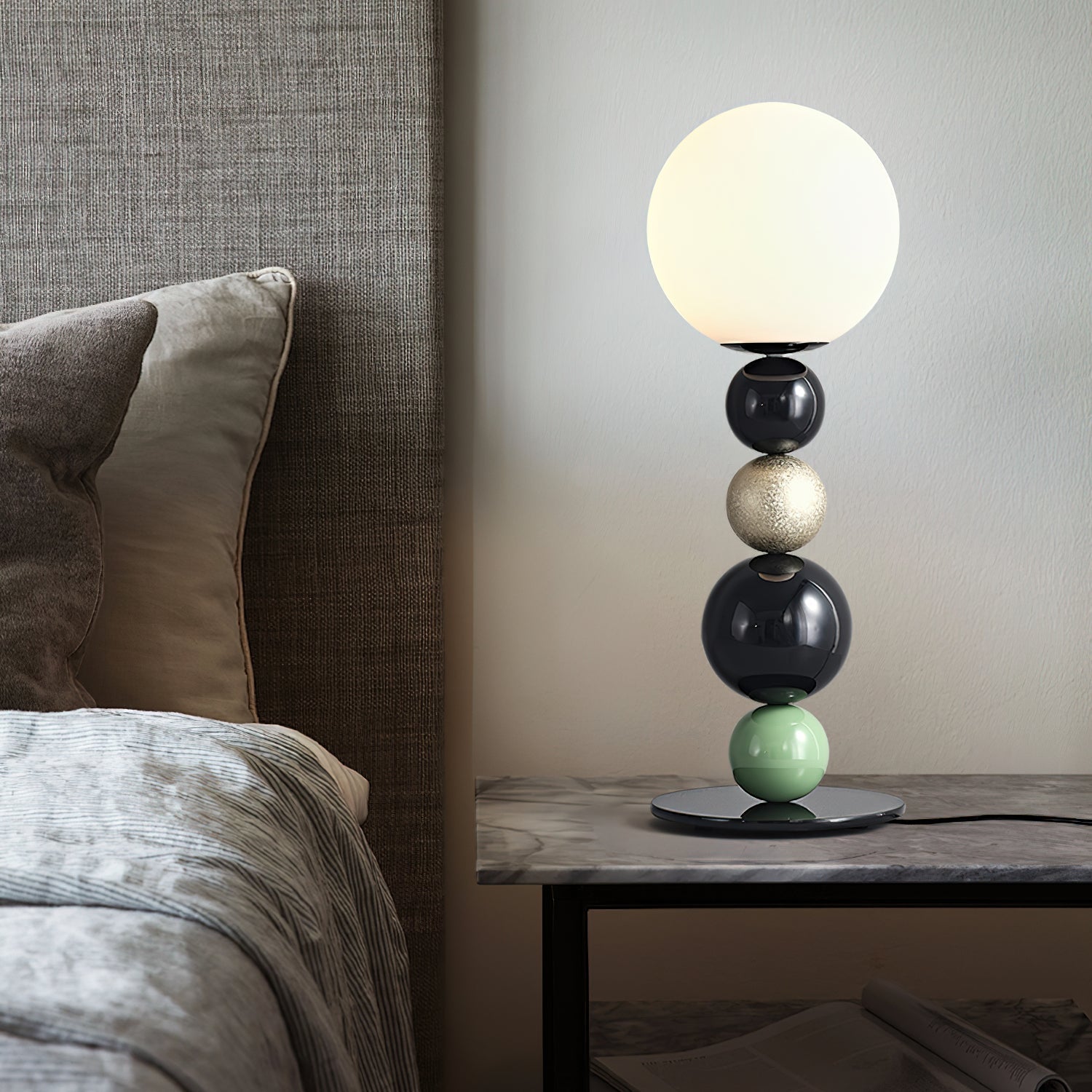 Modern Stacked Sphere Glass Table Lamp Contemporary Globe Accent Light for Bedside Decor