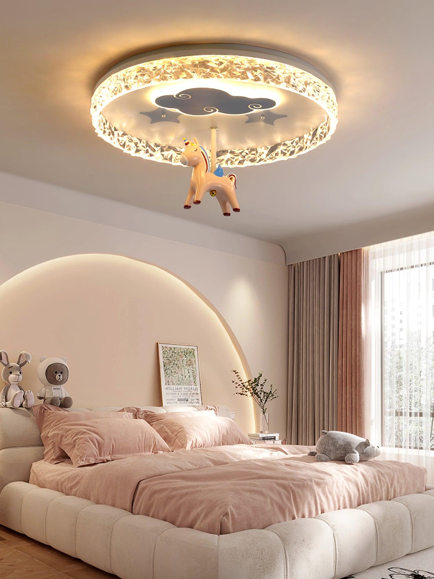 Carousel LED Flush Mount Ceiling Light for Children Bedroom and Nursery Playroom