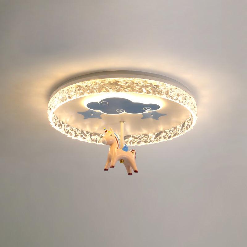 Carousel LED Flush Mount Ceiling Light for Children Bedroom and Nursery Playroom