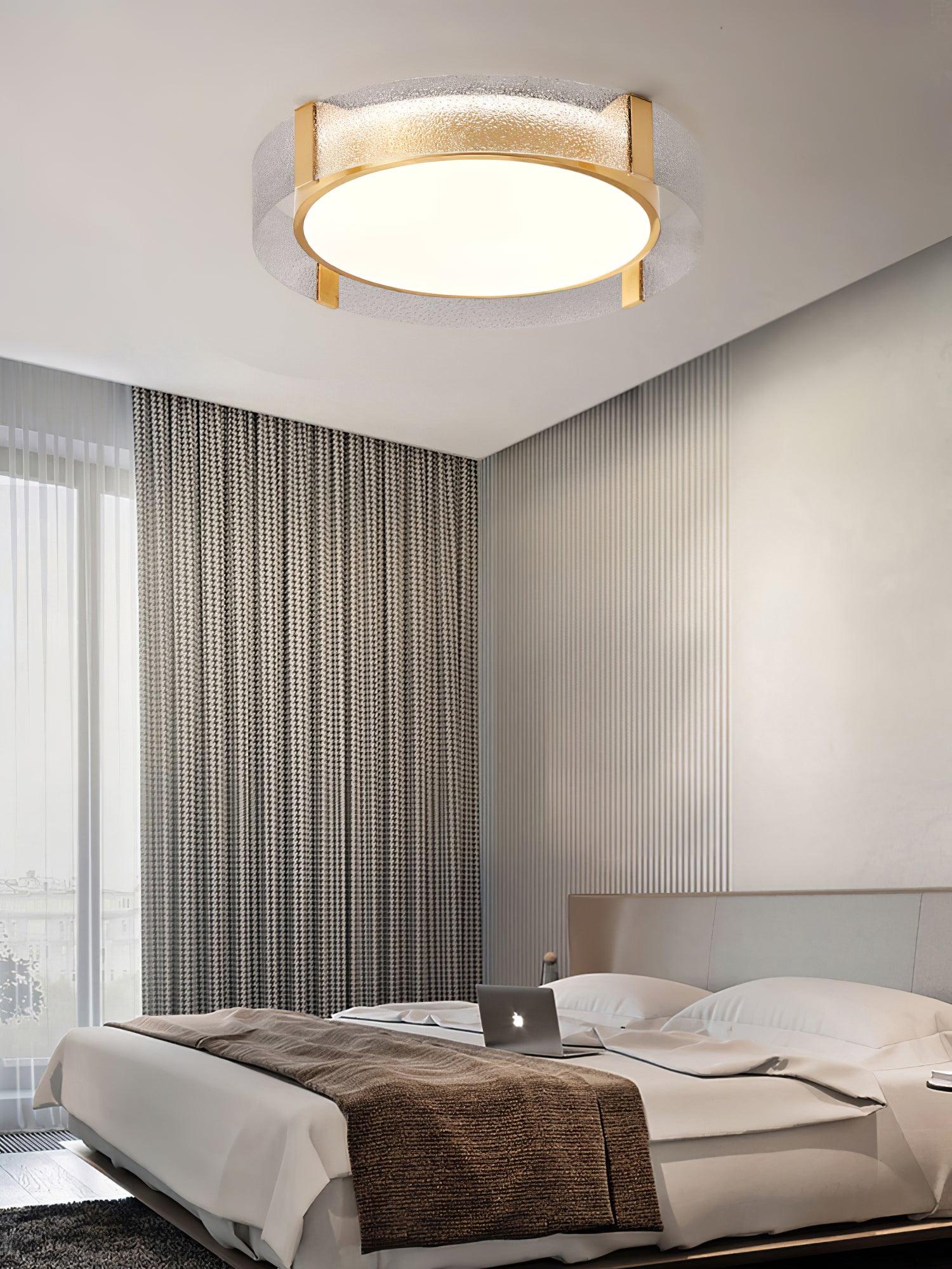 Modern Gold LED Flush Mount Ceiling Light Round Minimalist Glass Fixture for Living Spaces