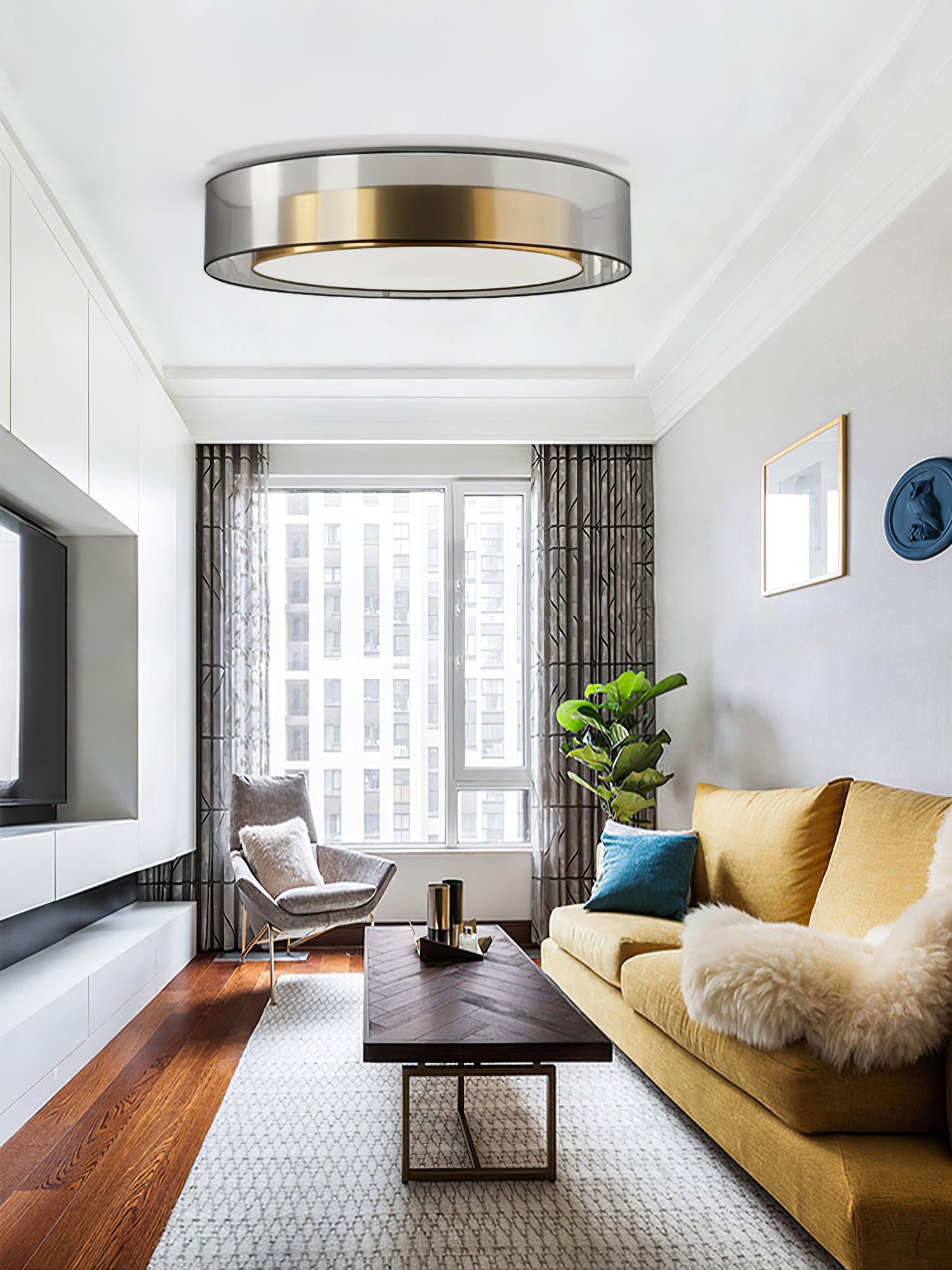 Modern Gold LED Flush Mount Ceiling Light Round Minimalist Glass Fixture for Living Spaces