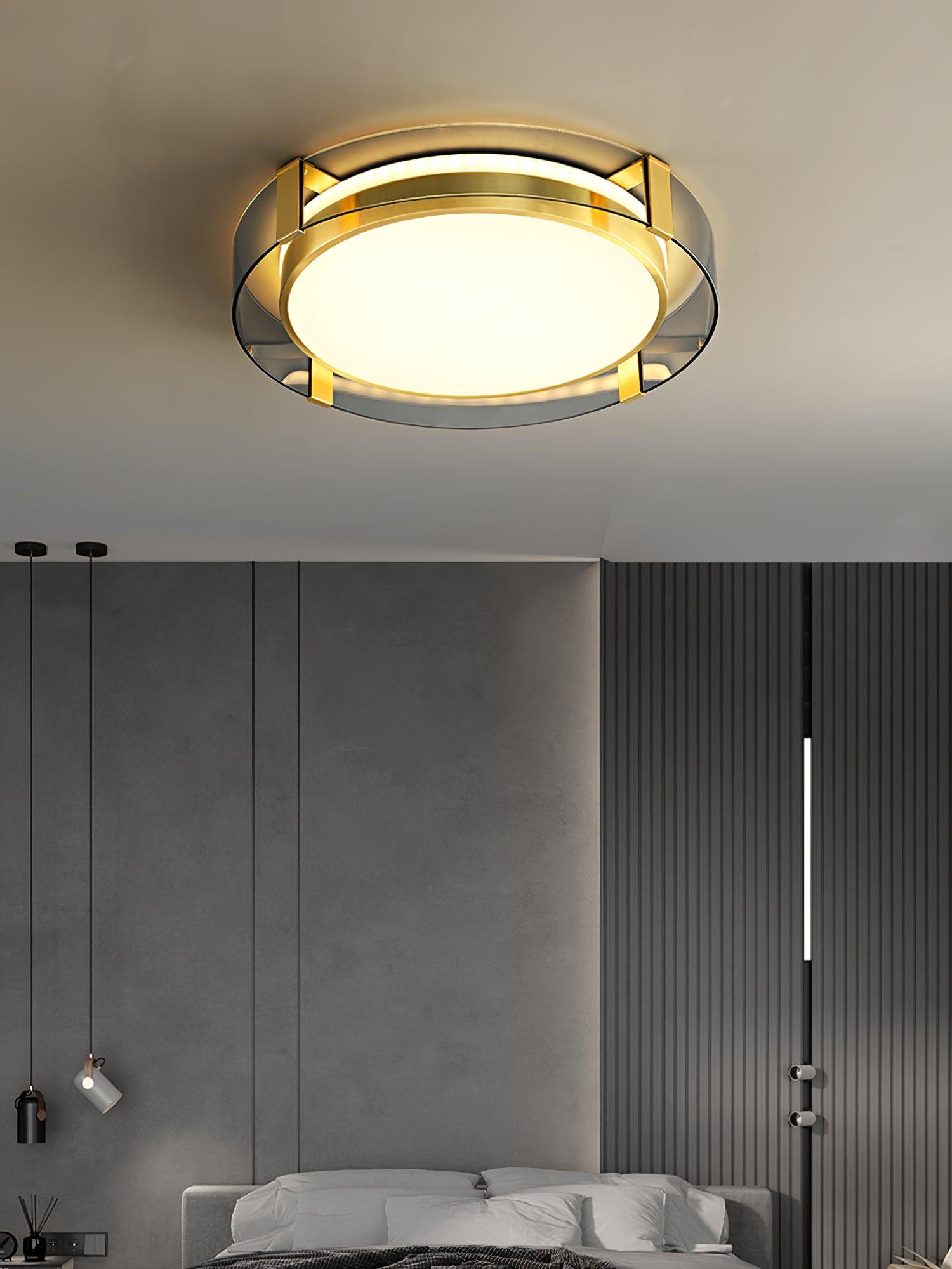 Modern Gold LED Flush Mount Ceiling Light Round Minimalist Glass Fixture for Living Spaces