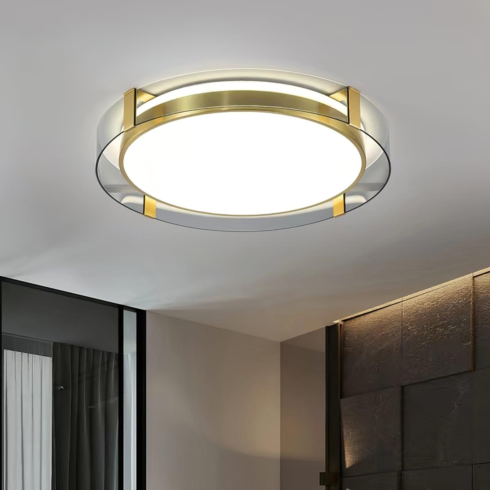 Modern Gold LED Flush Mount Ceiling Light Round Minimalist Glass Fixture for Living Spaces