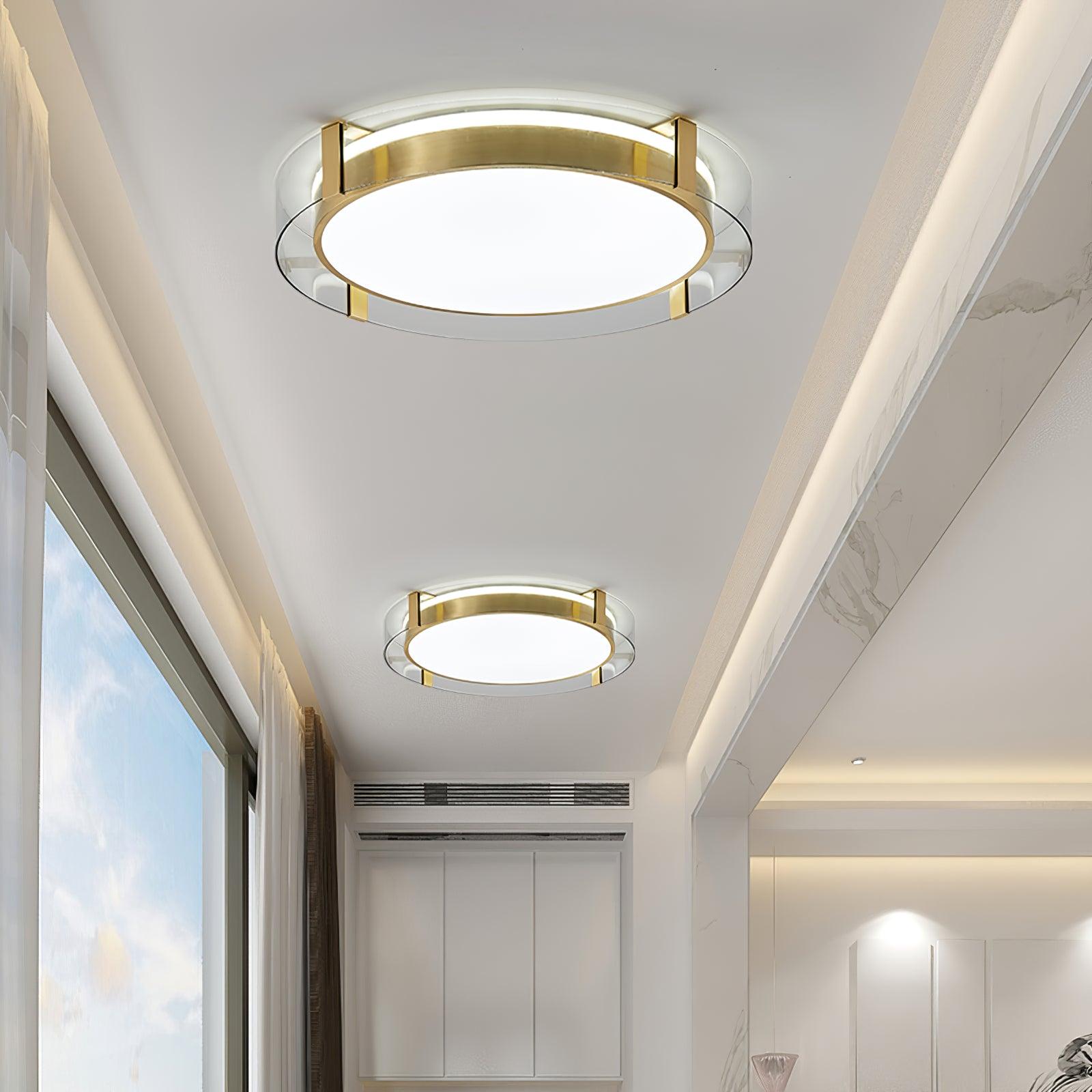 Modern Gold LED Flush Mount Ceiling Light Round Minimalist Glass Fixture for Living Spaces
