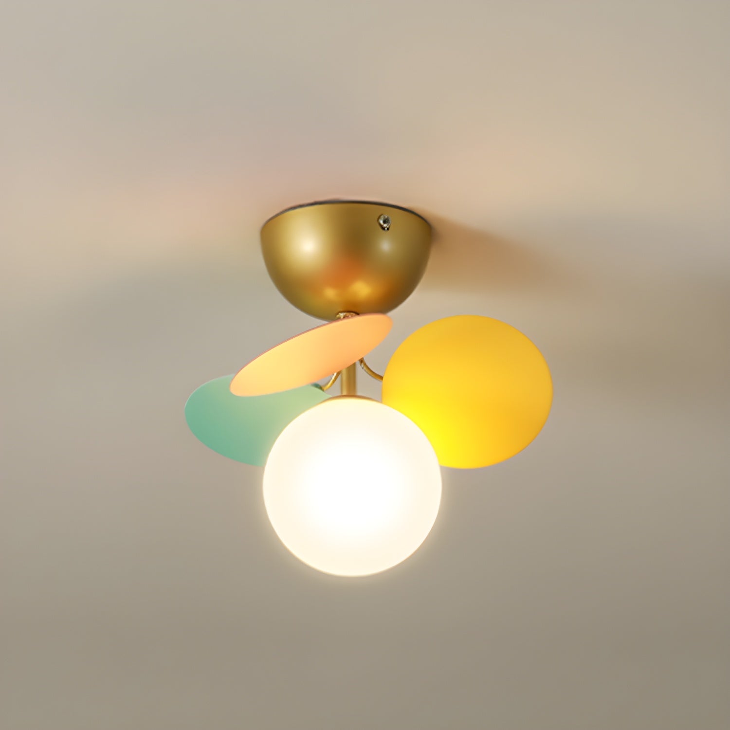 Modern Colorful Macaron Ceiling Lamp Round Glass Globe Flush Mount Light Fixture