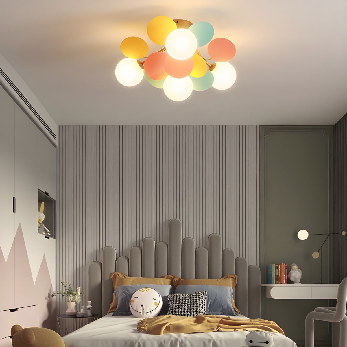 Modern Colorful Macaron Ceiling Lamp Round Glass Globe Flush Mount Light Fixture