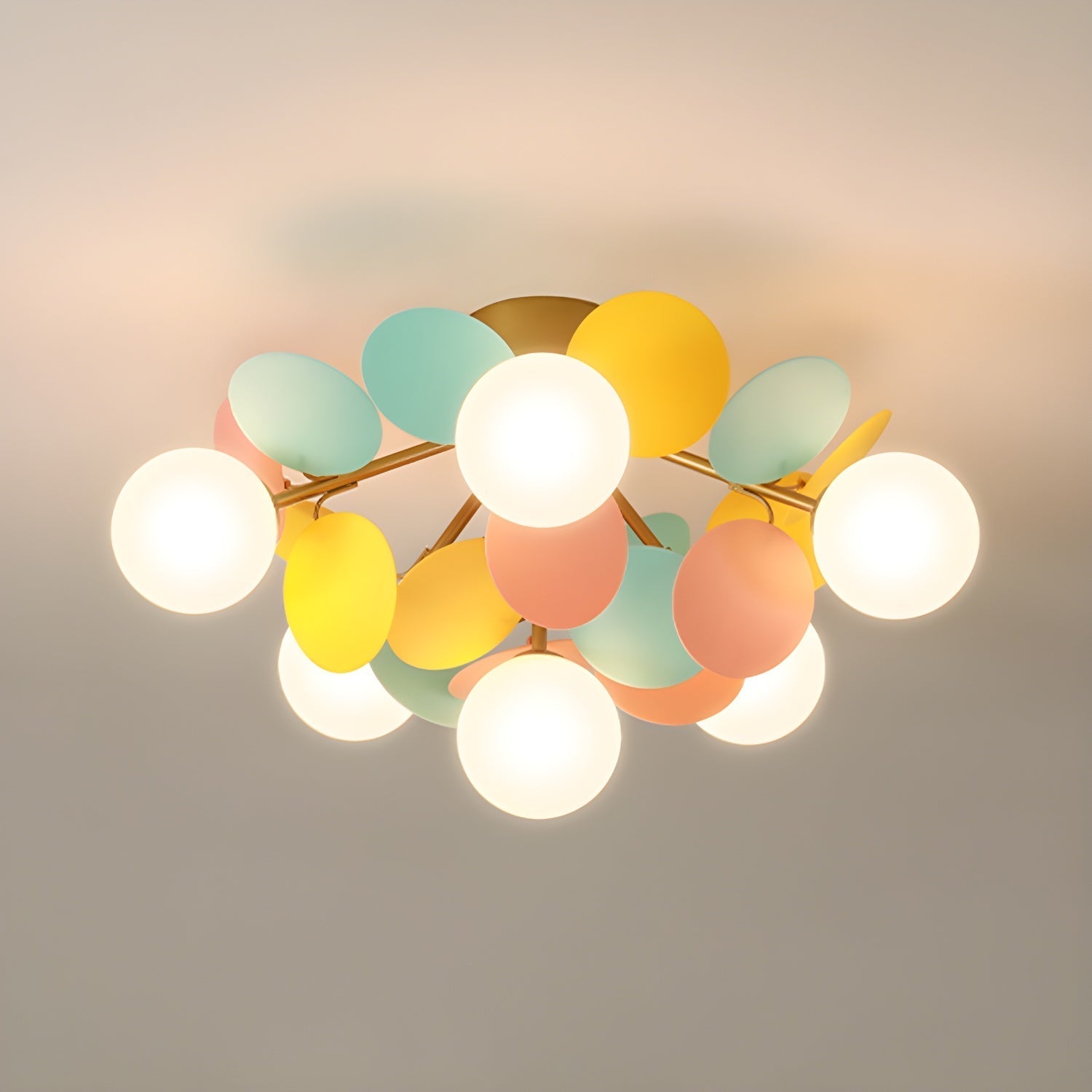 Modern Colorful Macaron Ceiling Lamp Round Glass Globe Flush Mount Light Fixture