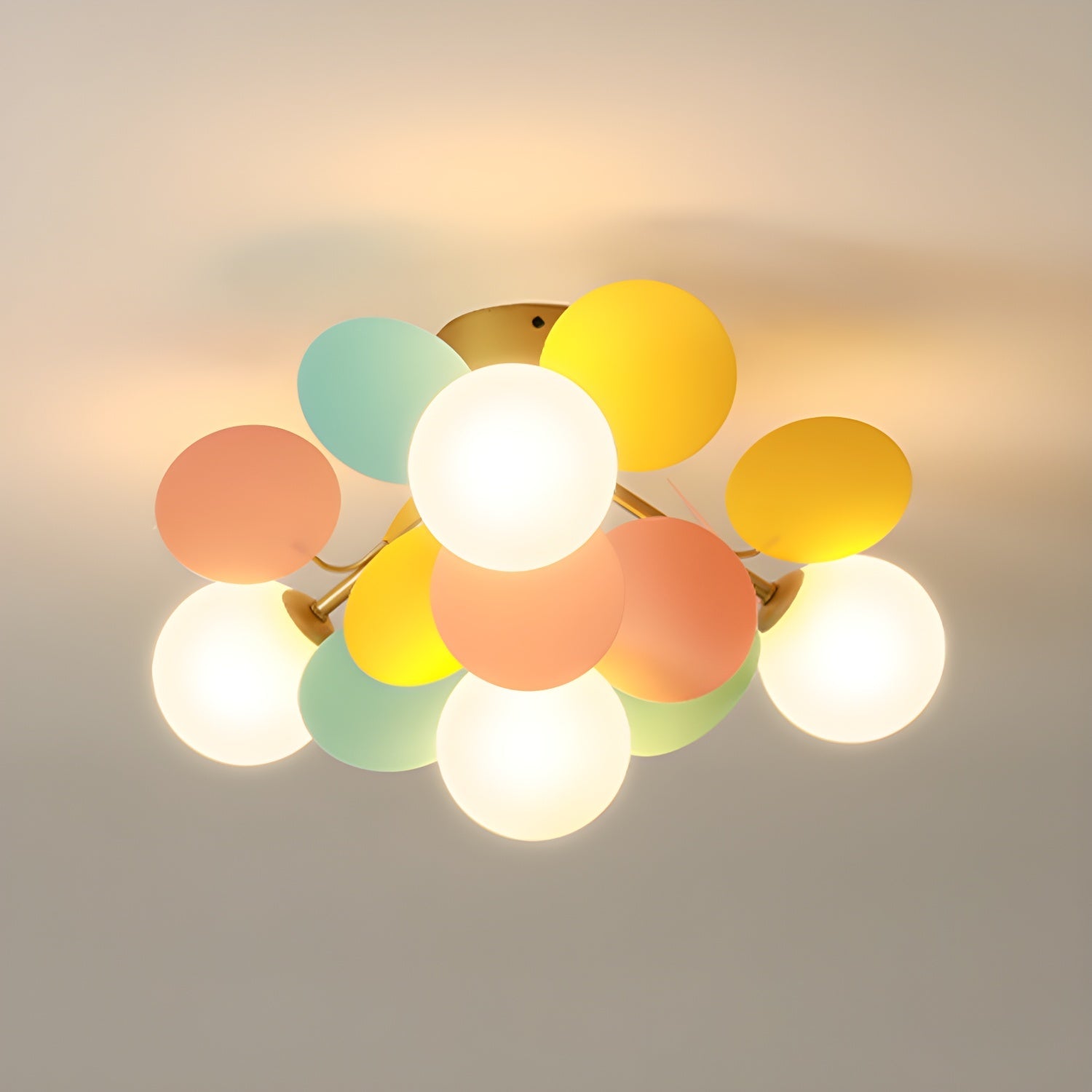 Modern Colorful Macaron Ceiling Lamp Round Glass Globe Flush Mount Light Fixture