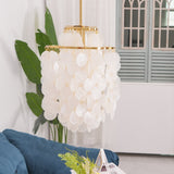 Modern Round Shell Pendant Light Coastal Chandelier for Living Room and Bedroom