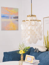 Modern Round Shell Pendant Light Coastal Chandelier for Living Room and Bedroom