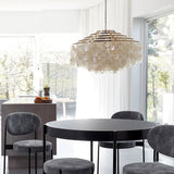 Modern Round Shell Pendant Light Coastal Chandelier for Living Room and Bedroom