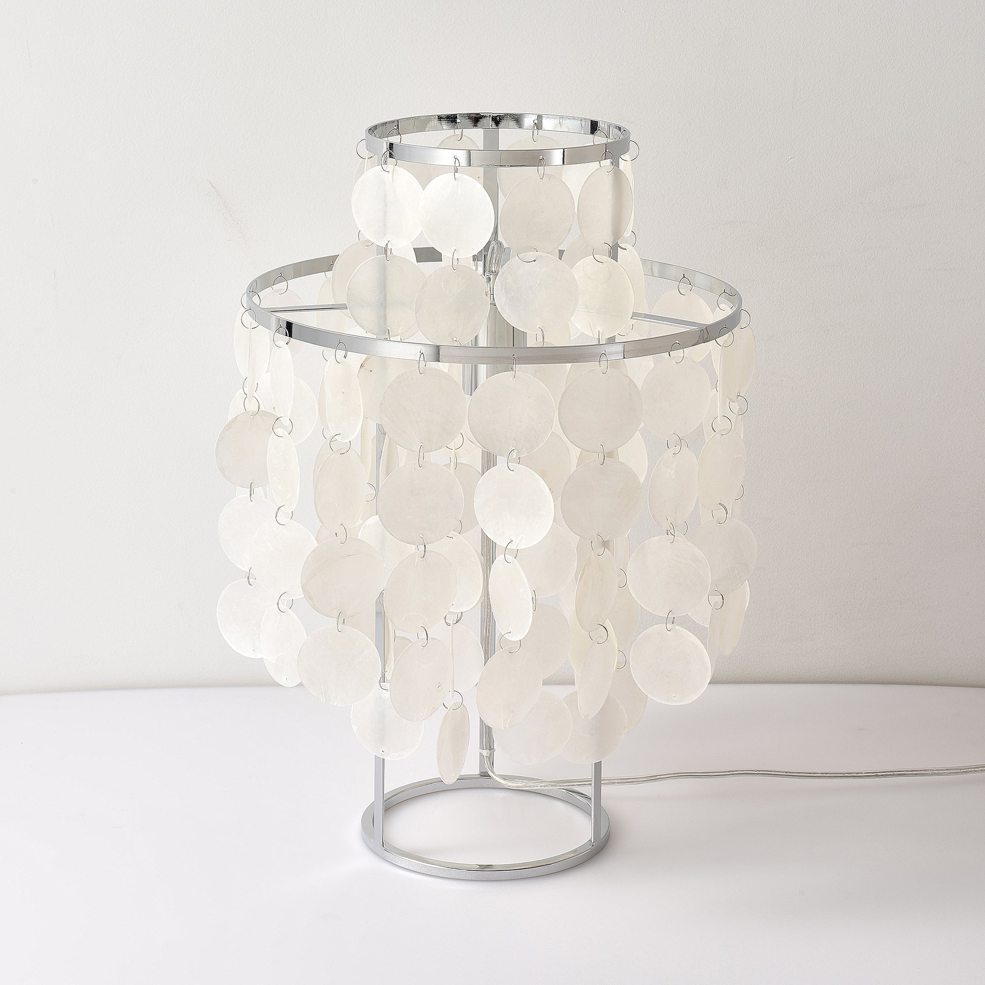 Natural Mother of Pearl Shell Table Lamp Round Coastal Bedside Light for Modern Interiors