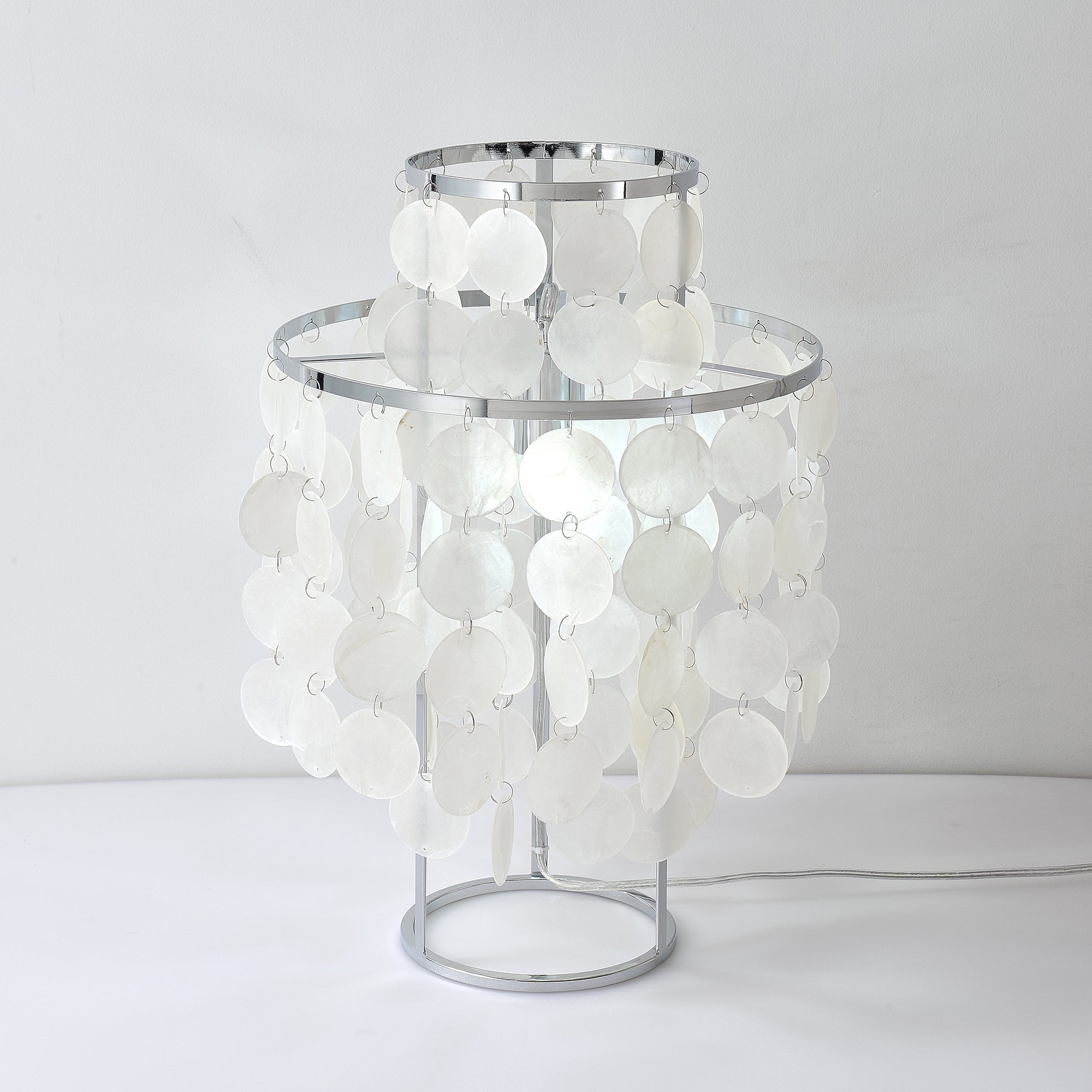 Natural Mother of Pearl Shell Table Lamp Round Coastal Bedside Light for Modern Interiors