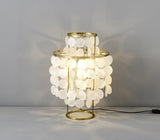 Natural Mother of Pearl Shell Table Lamp Round Coastal Bedside Light for Modern Interiors