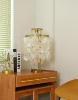 Natural Mother of Pearl Shell Table Lamp Round Coastal Bedside Light for Modern Interiors