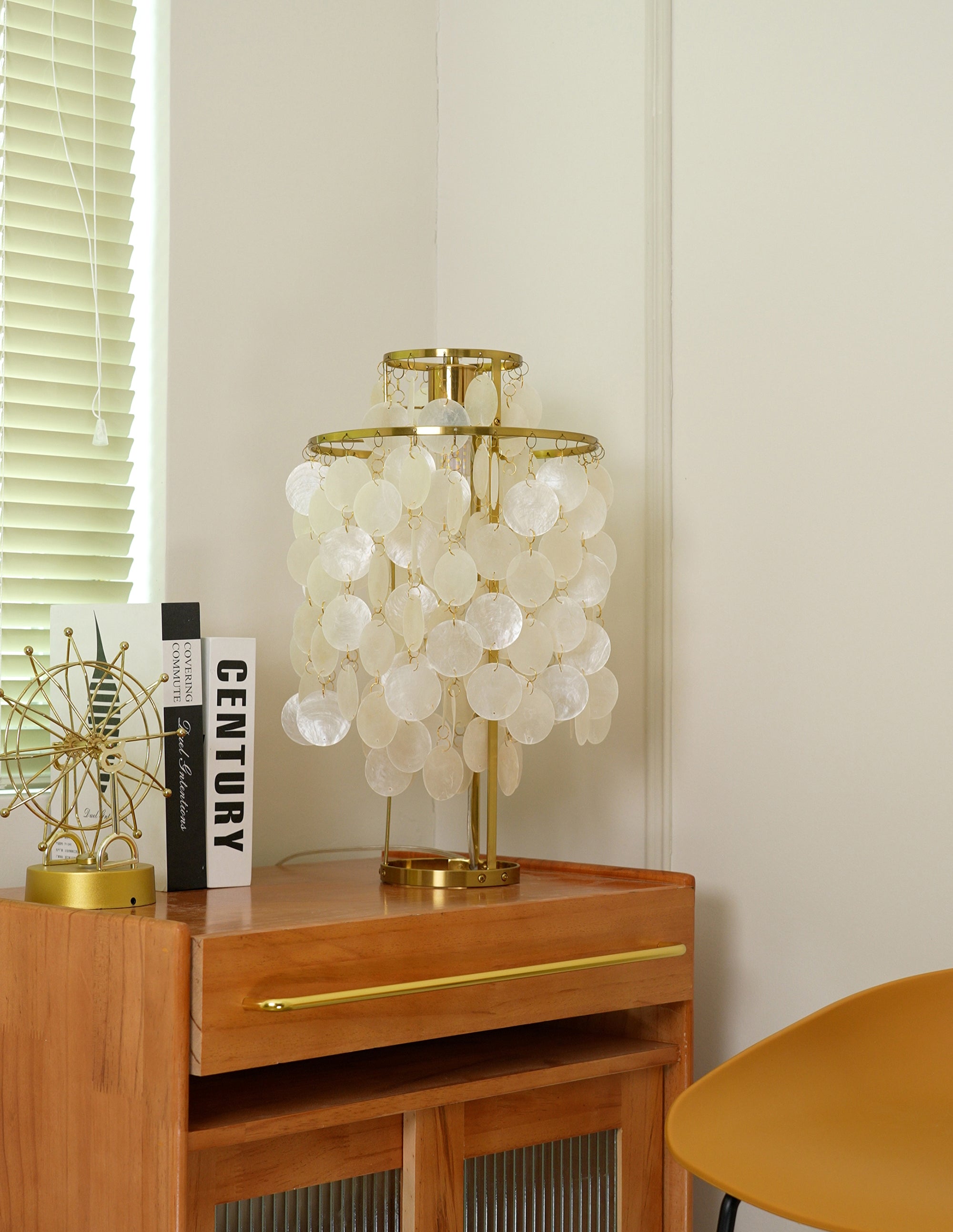 Natural Mother of Pearl Shell Table Lamp Round Coastal Bedside Light for Modern Interiors