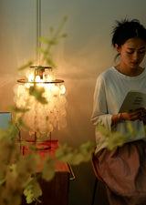 Natural Mother of Pearl Shell Table Lamp Round Coastal Bedside Light for Modern Interiors