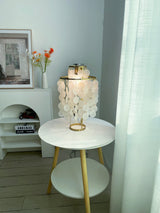 Natural Mother of Pearl Shell Table Lamp Round Coastal Bedside Light for Modern Interiors