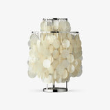 Natural Mother of Pearl Shell Table Lamp Round Coastal Bedside Light for Modern Interiors
