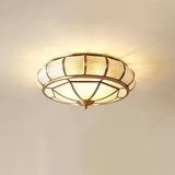 Modern Brass Flush Mount Ceiling Light with Textured Glass Shade for Indoor Spaces