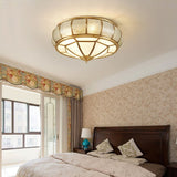 Modern Brass Flush Mount Ceiling Light with Textured Glass Shade for Indoor Spaces