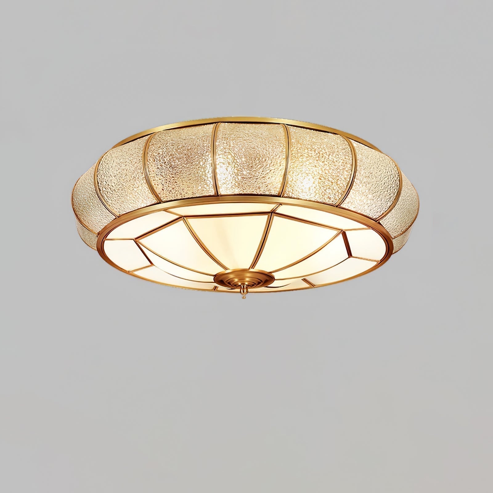 Modern Brass Flush Mount Ceiling Light with Textured Glass Shade for Indoor Spaces
