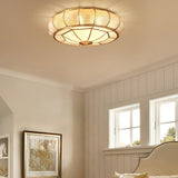 Modern Brass Flush Mount Ceiling Light with Textured Glass Shade for Indoor Spaces