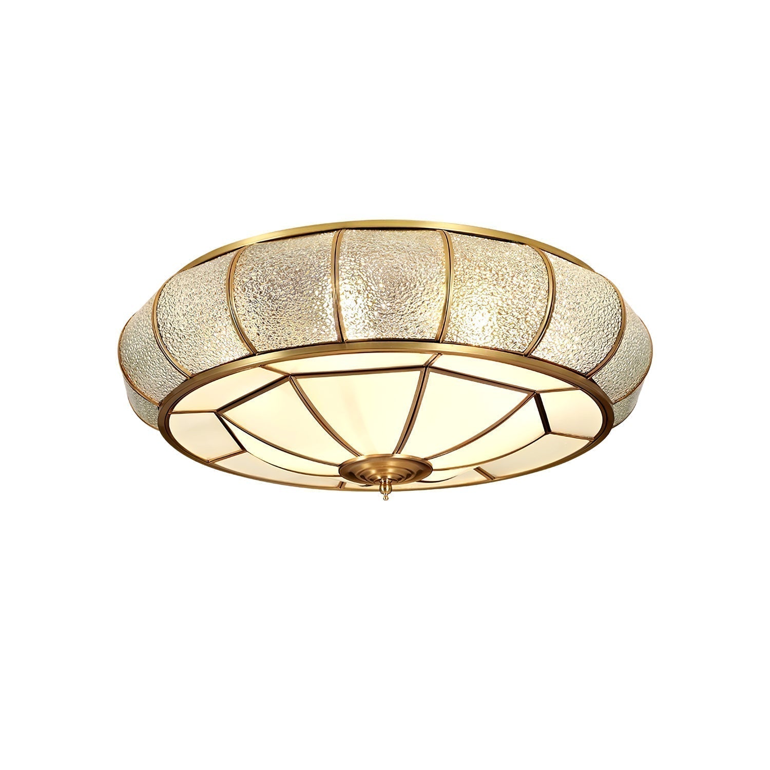 Modern Brass Flush Mount Ceiling Light with Textured Glass Shade for Indoor Spaces