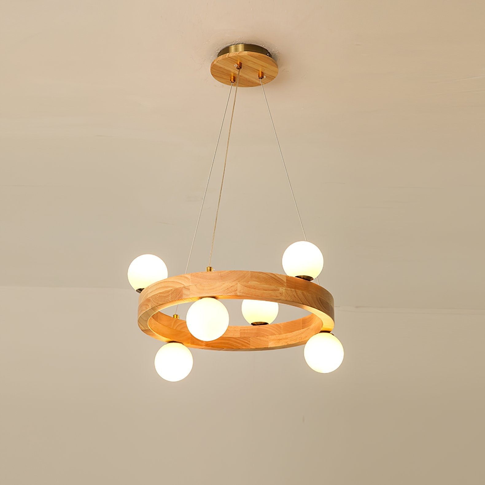 modern-rubber-wood-circle-chandelier-with-white-glass-globe-shades-for-living-room