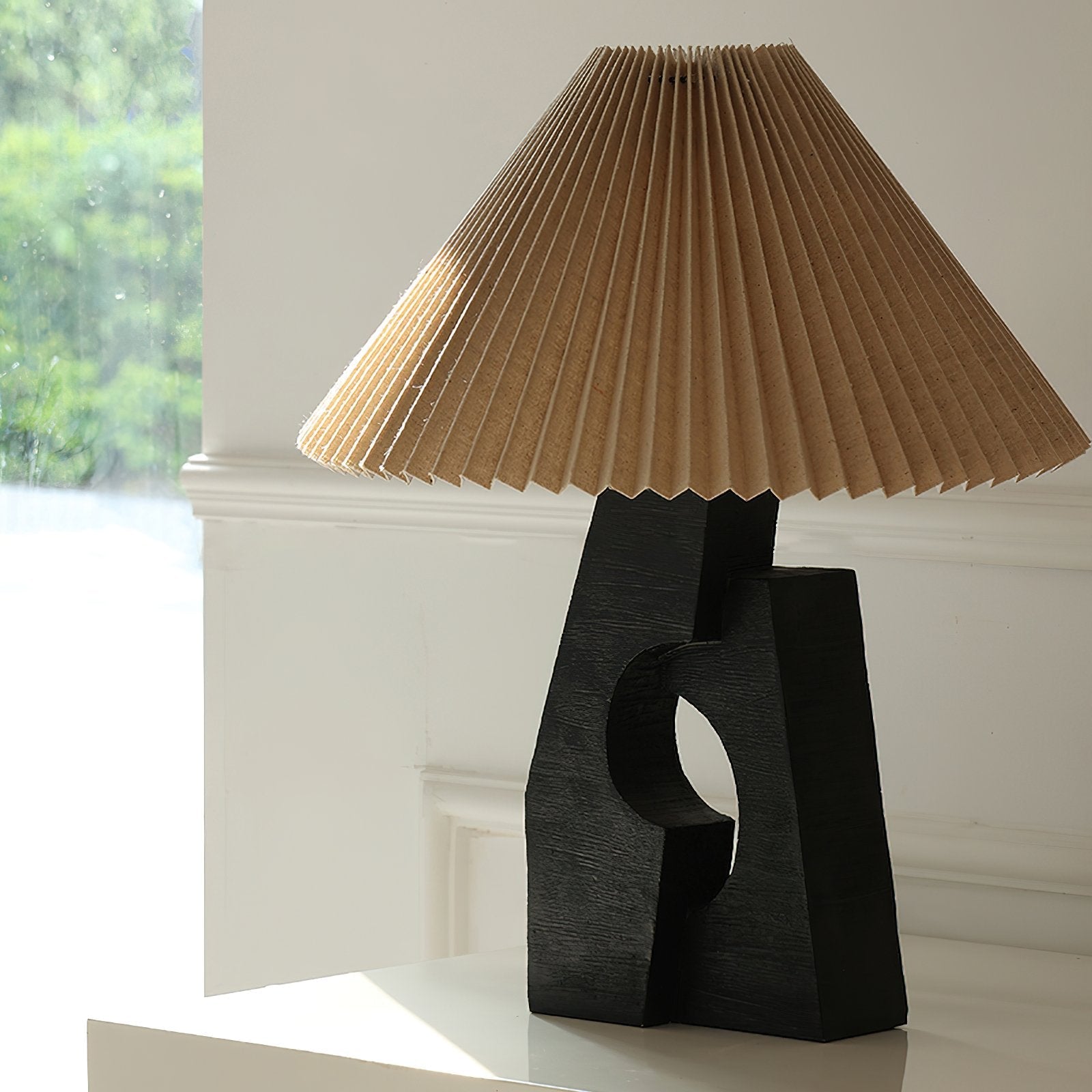 artistic-ruins-sculptural-resin-table-lamp-with-pleated-linen-shade-for-living-room