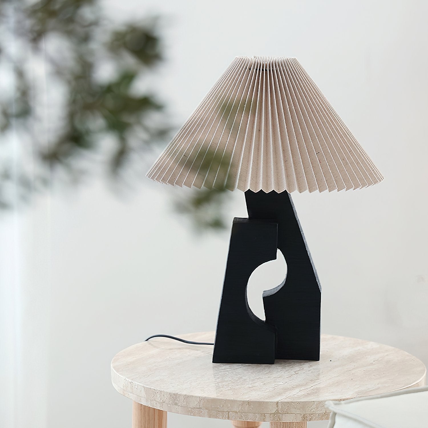 artistic-ruins-sculptural-resin-table-lamp-with-pleated-linen-shade-for-living-room