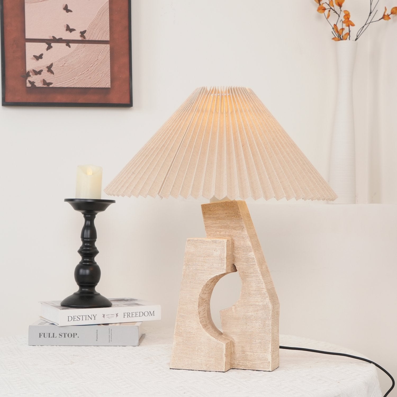 artistic-ruins-sculptural-resin-table-lamp-with-pleated-linen-shade-for-living-room