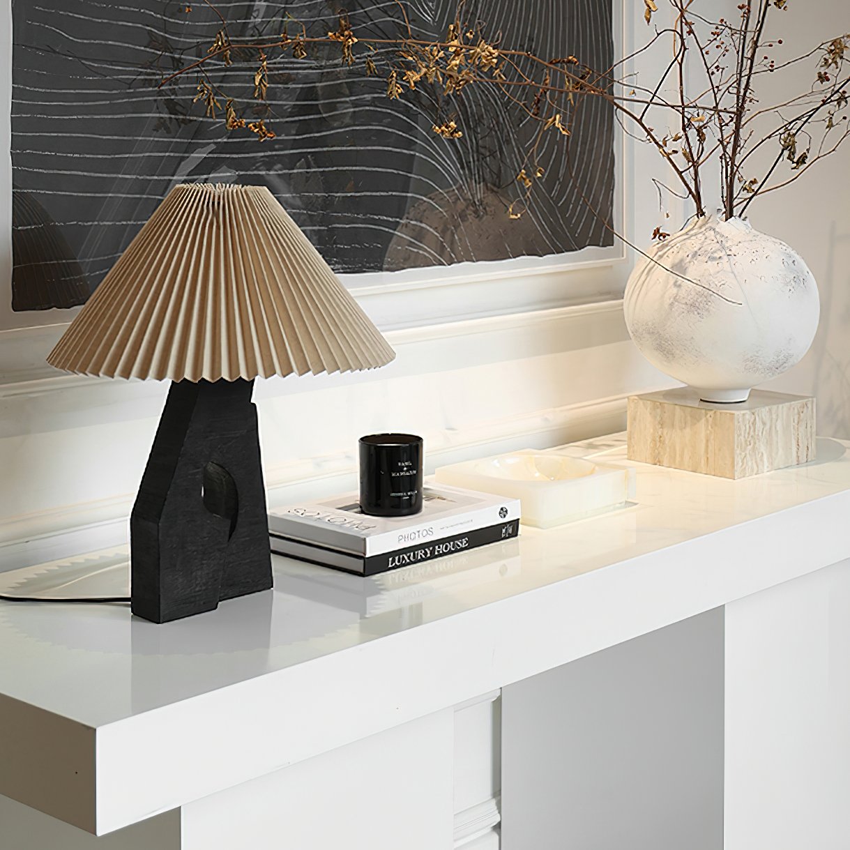 artistic-ruins-sculptural-resin-table-lamp-with-pleated-linen-shade-for-living-room