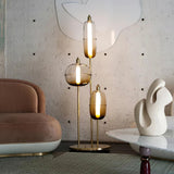 Modern Hand Blown Glass LED Floor Standing Lamp with Gold Metal Frame for Living Room Reading