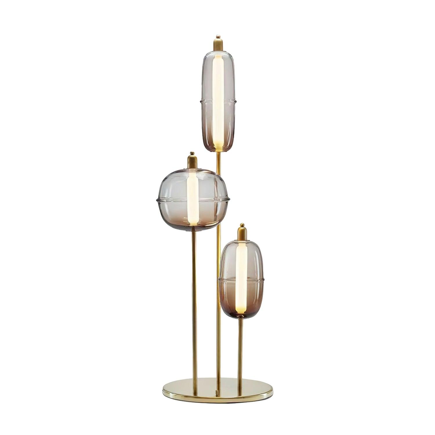 Modern Hand Blown Glass LED Floor Standing Lamp with Gold Metal Frame for Living Room Reading