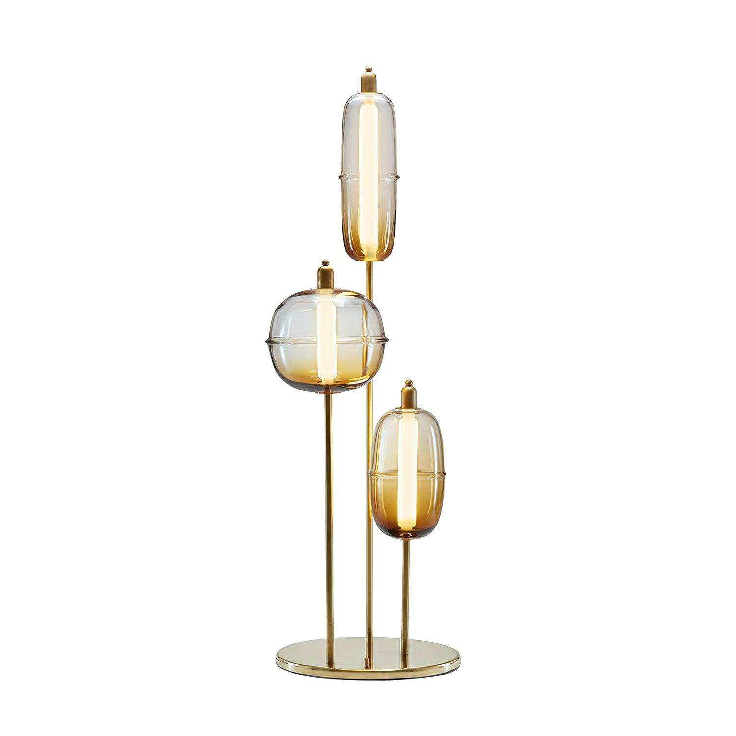 Modern Hand Blown Glass LED Floor Standing Lamp with Gold Metal Frame for Living Room Reading