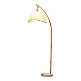 Sanna Curved Bamboo Floor Lamp with Marble Base and Beige Linen Shade for Modern Living Rooms