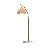 Sanna Curved Bamboo Floor Lamp with Marble Base and Beige Linen Shade for Modern Living Rooms