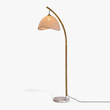 Sanna Curved Bamboo Floor Lamp with Marble Base and Beige Linen Shade for Modern Living Rooms