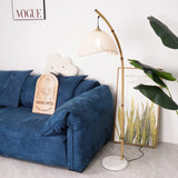 Sanna Curved Bamboo Floor Lamp with Marble Base and Beige Linen Shade for Modern Living Rooms