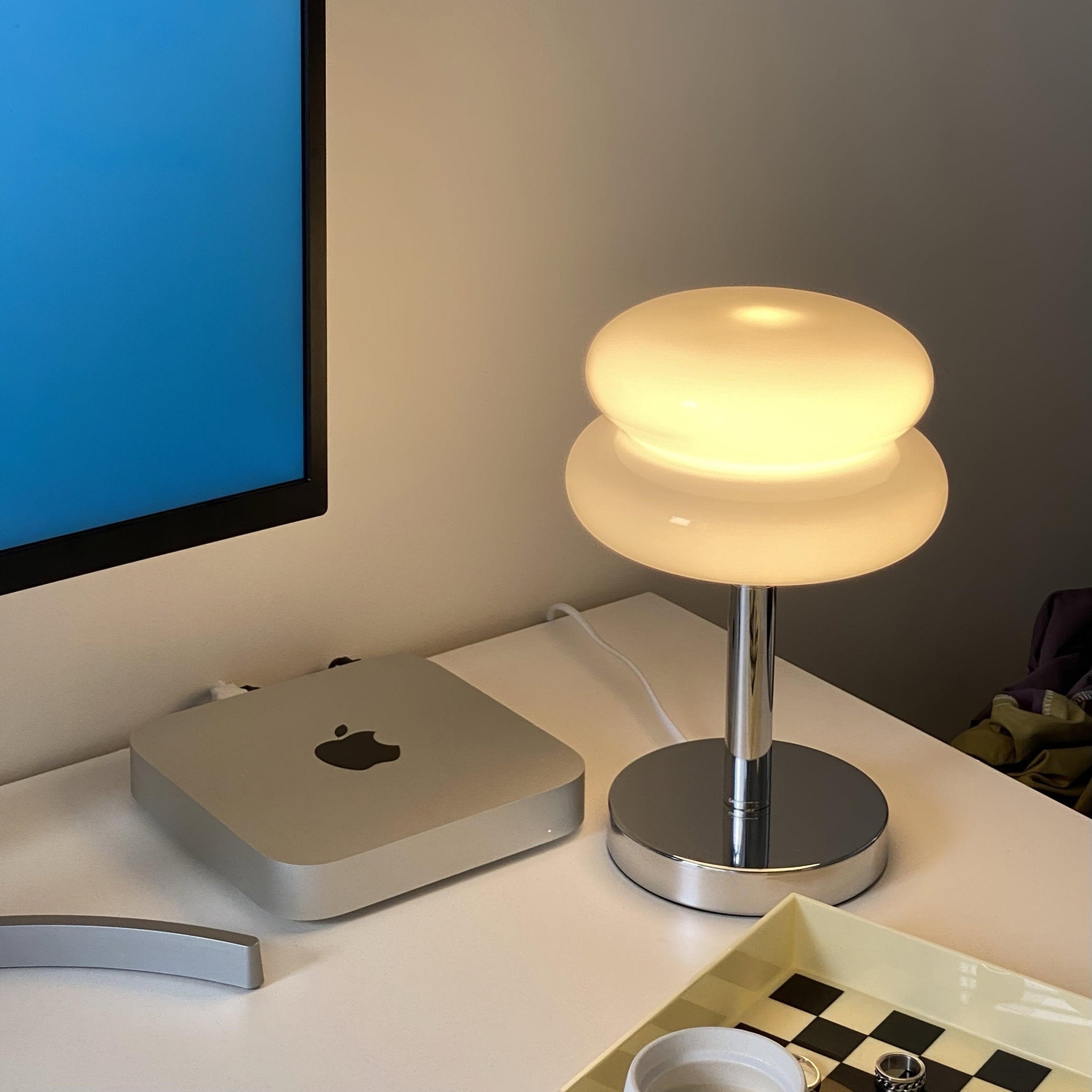 Saturn Ring Glass Table Lamp with Chrome Base and Sphere Shade