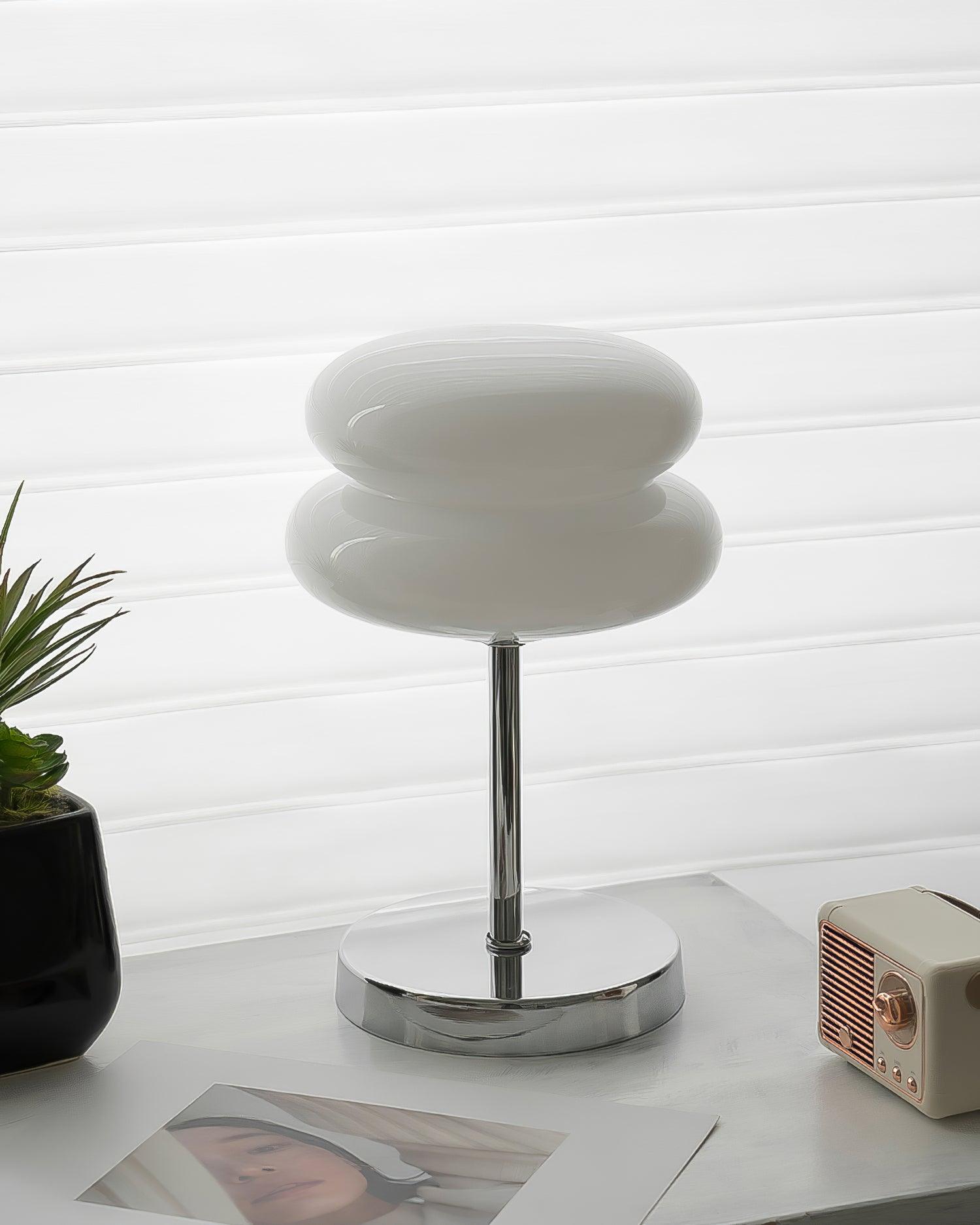 Saturn Ring Glass Table Lamp with Chrome Base and Sphere Shade
