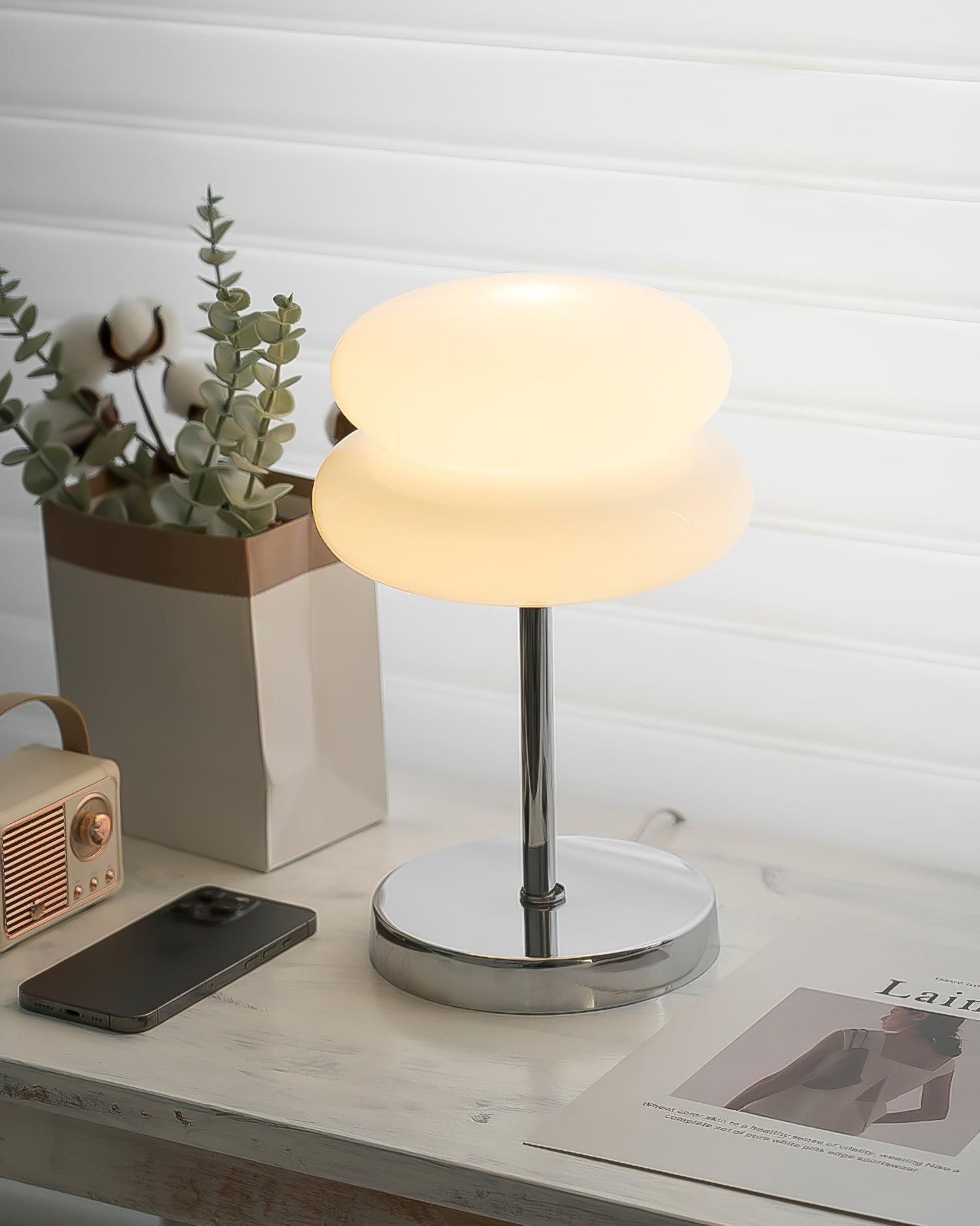 Saturn Ring Glass Table Lamp with Chrome Base and Sphere Shade