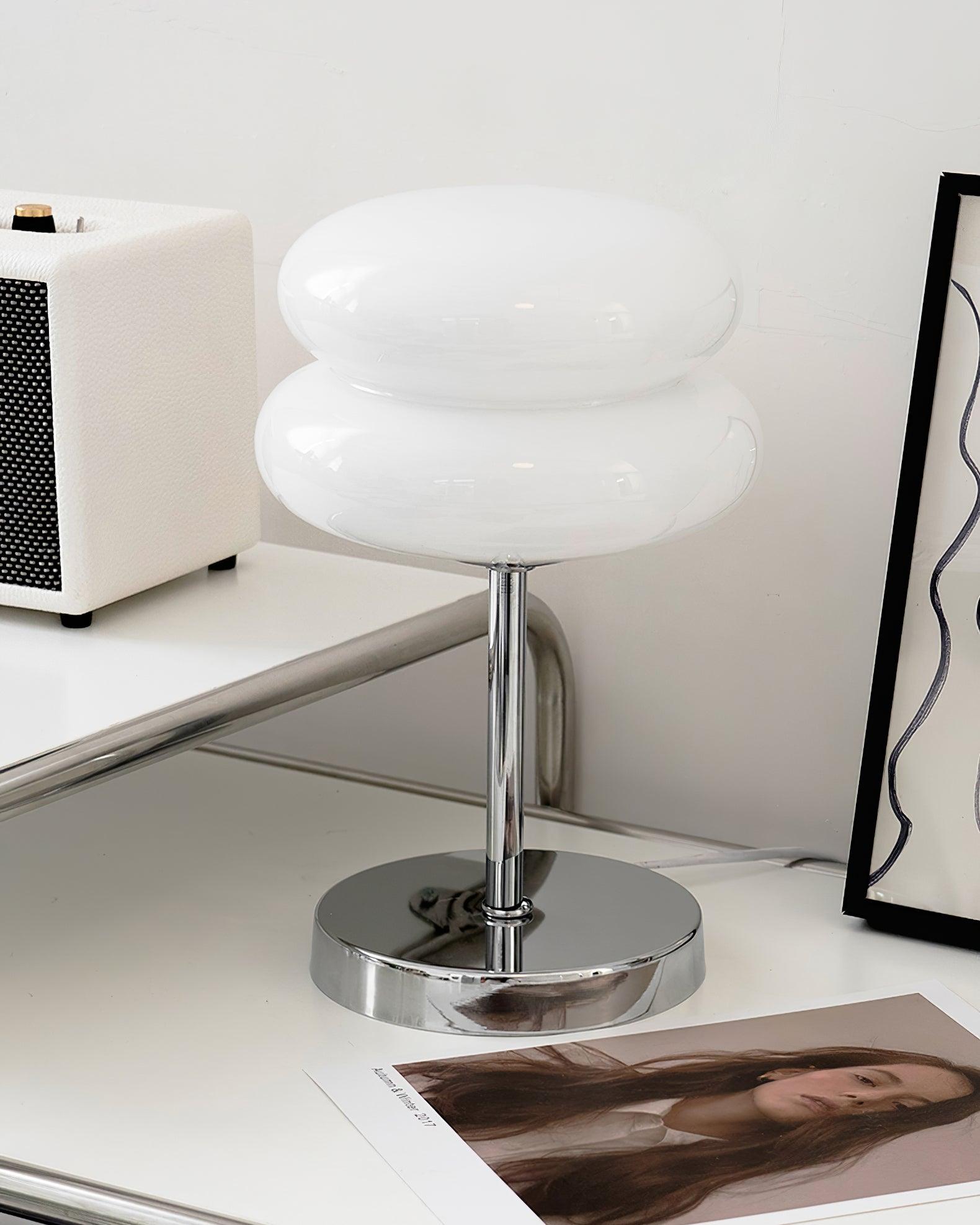 Saturn Ring Glass Table Lamp with Chrome Base and Sphere Shade