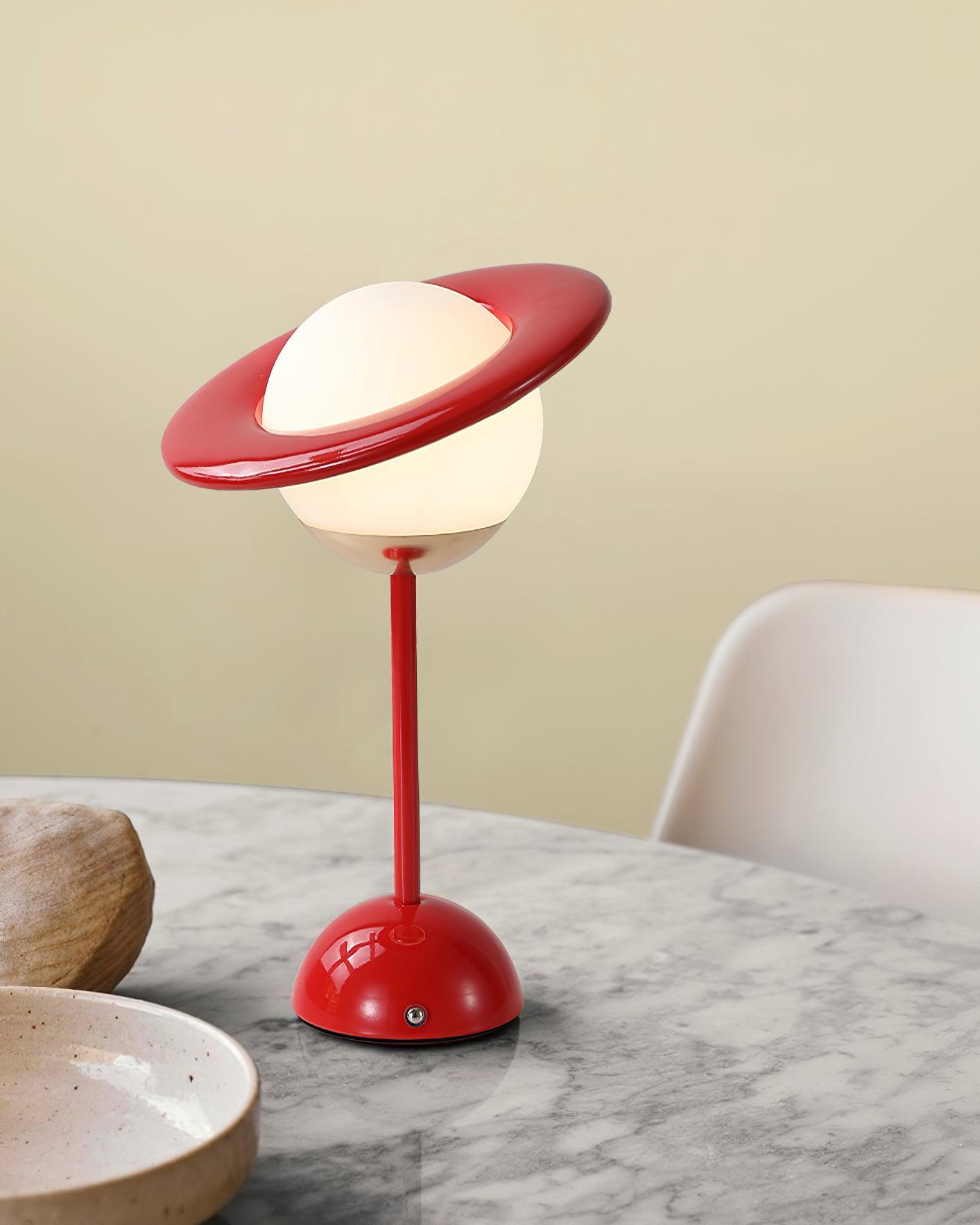 Modern Saturn Planet Geometric LED Table Lamp with Spherical Glass Diffuser