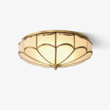 Modern Scalloped Brass Flush Mount Ceiling Light with White Glass Shade