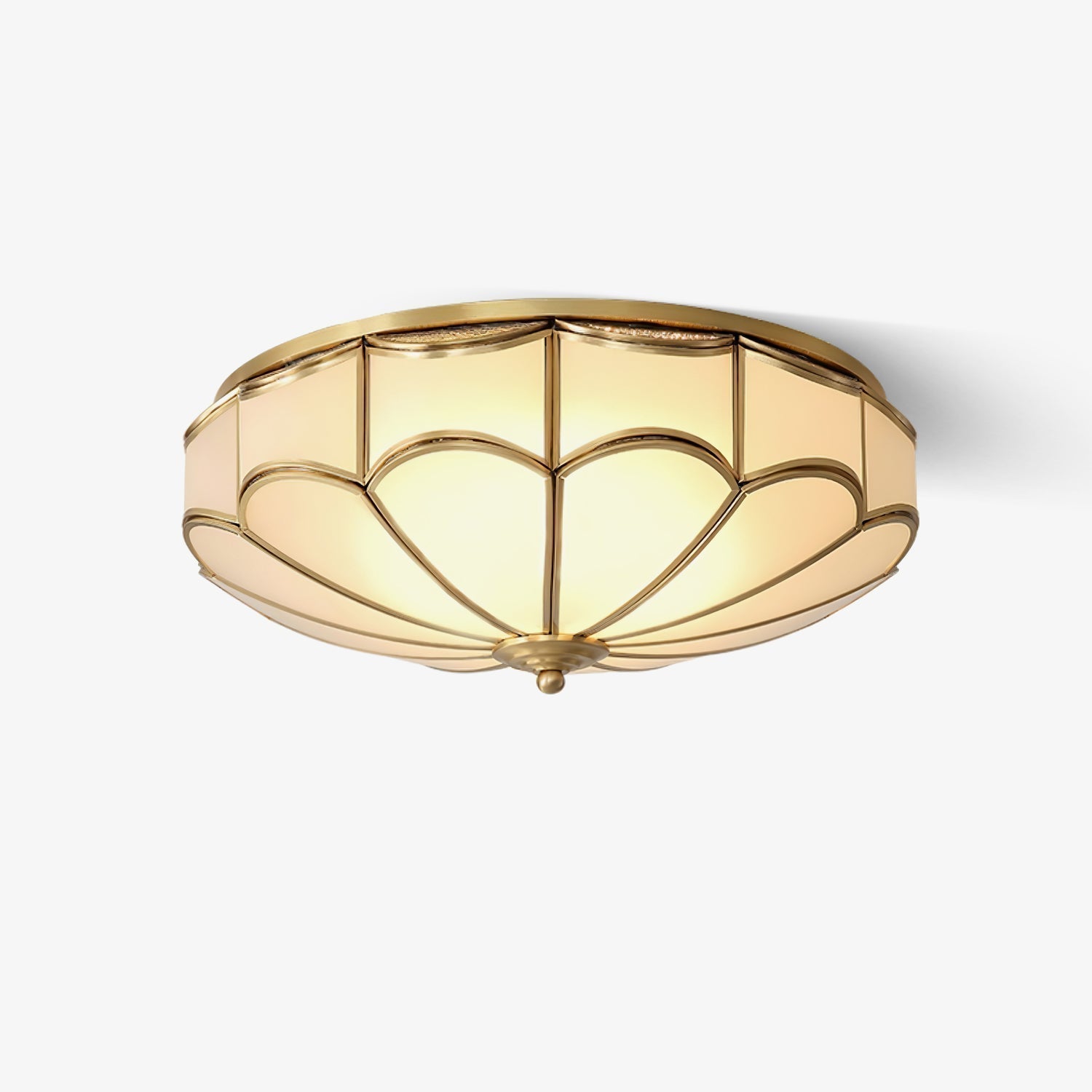 Modern Scalloped Brass Flush Mount Ceiling Light with White Glass Shade