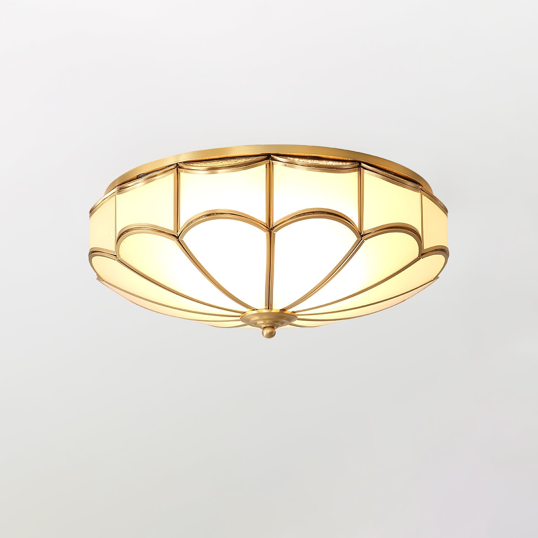 Modern Scalloped Brass Flush Mount Ceiling Light with White Glass Shade