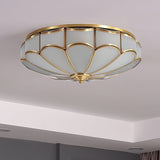 Modern Scalloped Brass Flush Mount Ceiling Light with White Glass Shade