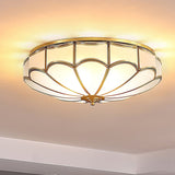 Modern Scalloped Brass Flush Mount Ceiling Light with White Glass Shade